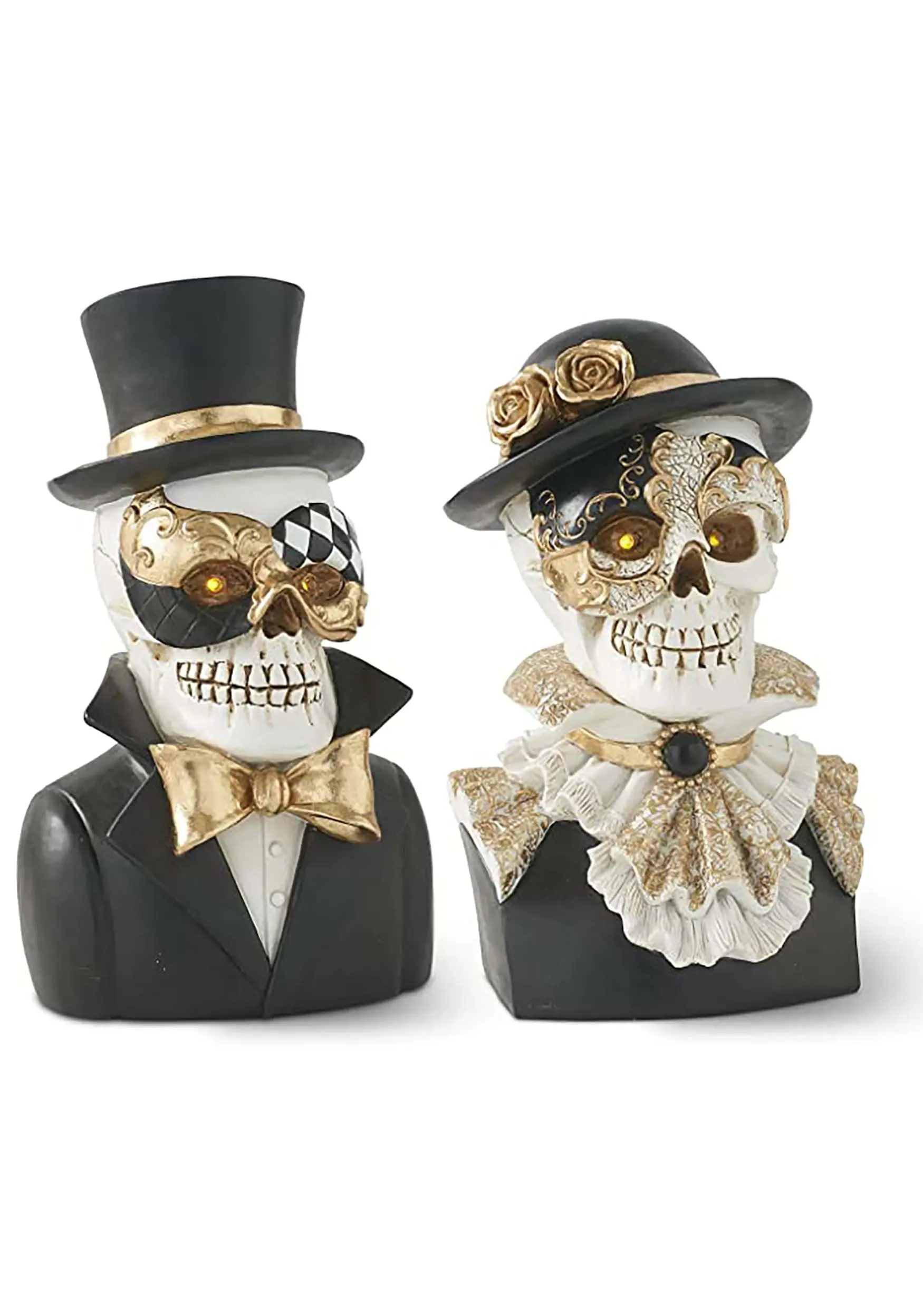 K&K Interiors Set Of Two Resin Masquerade Skeleton Busts Decoration 3 K&K Interiors Set Of Two Resin Masquerade Skeleton Busts Decoration
