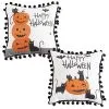 K&K Interiors Set Of 2 White Happy Halloween 9" Decorative Pillows With Black Pom Poms